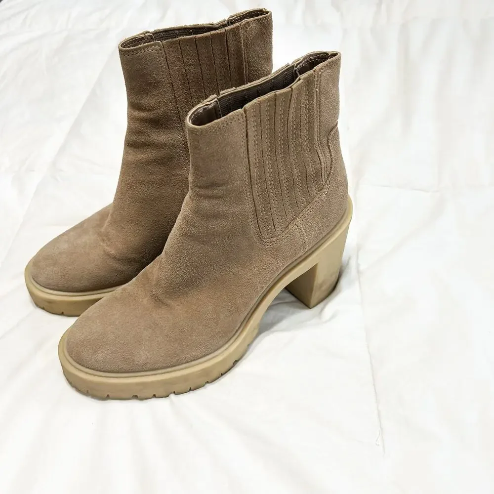 Dolce Vita Caster H2O Waterproof Platform Suede Ankle Boots Tan Size 8 EUC - Picture 4 of 10